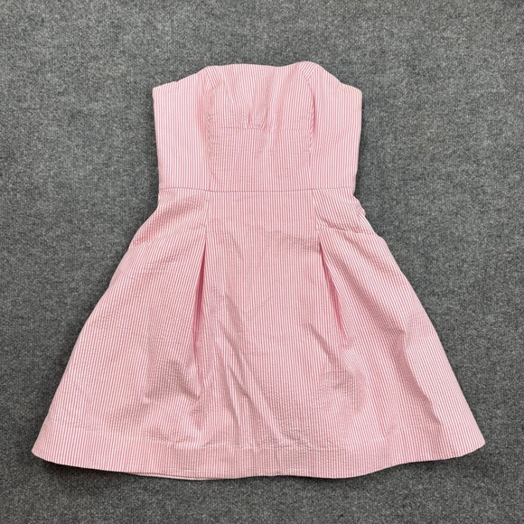 Lilly Pulitzer Womens‎ Dress 0 Pink White Seersucker Strapless Fit And Flare - Picture 1 of 10